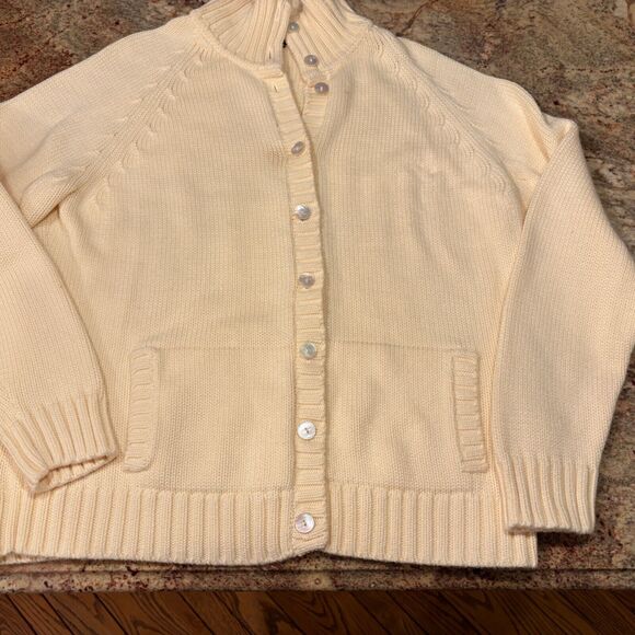 Lands' End Cotton Cable Knit Cardigan Sweater‎ Women's Size XL Yellow 839577. - Picture 14 of 16